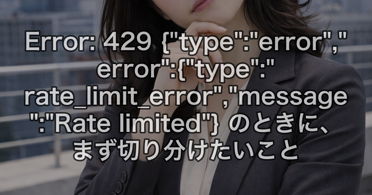 Error: 429 {"type":"error","error":{"type":"rate_limit_error","message":"Rate limited"} のときに、まず切り分けたいこと