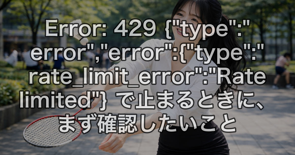 Error: 429 {"type":"error","error":{"type":"rate_limit_error":"Rate limited"} で止まるときに、まず確認したいこと