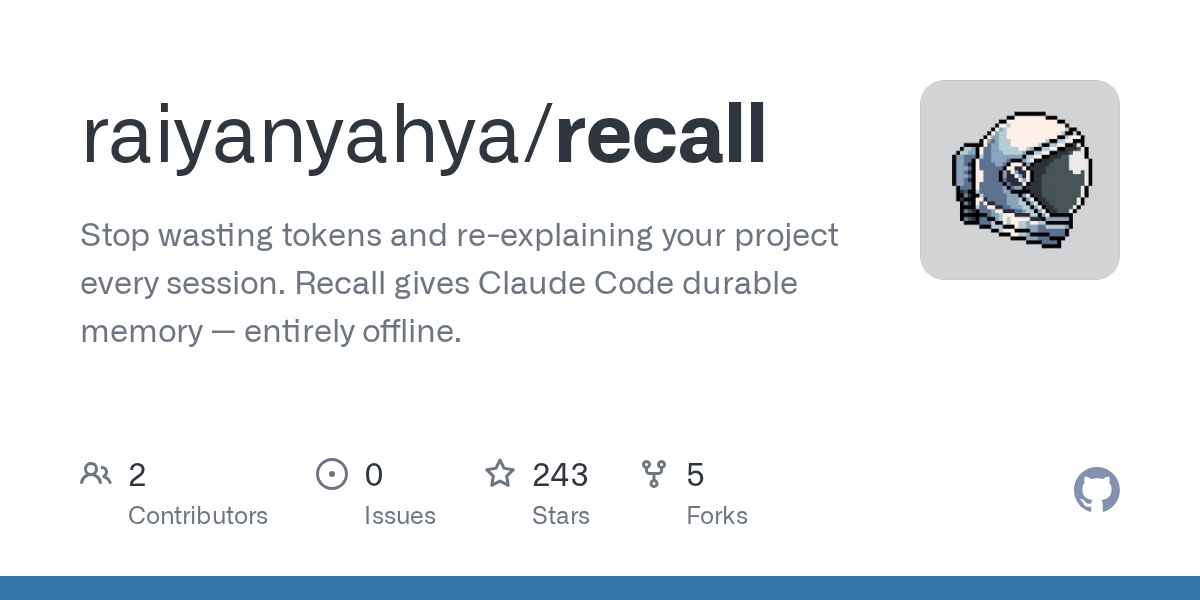 Recall: offline project memory for Claude Code
