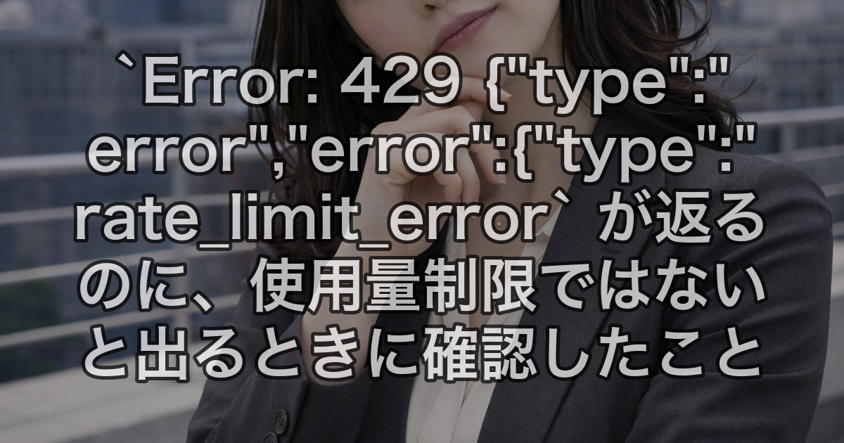 `Error: 429 {"type":"error","error":{"type":"rate_limit_error` が返るのに、使用量制限ではないと出るときに確認したこと