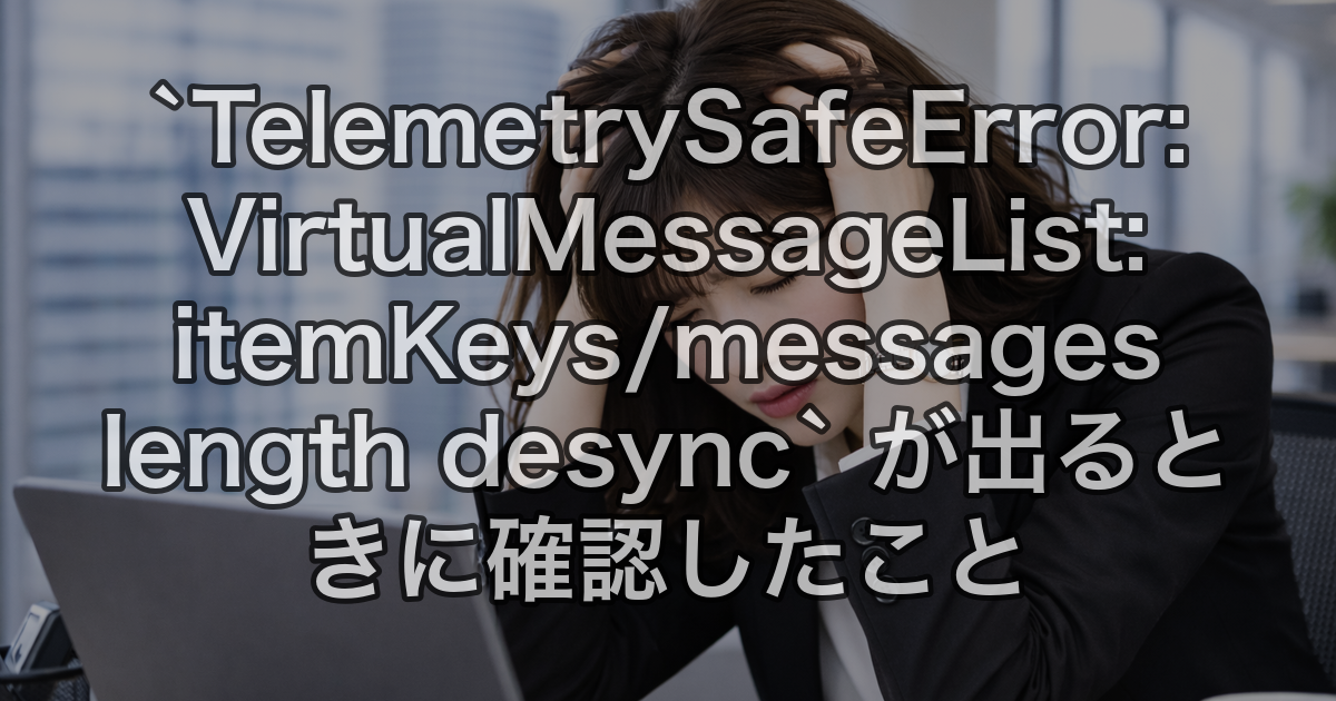 `TelemetrySafeError: VirtualMessageList: itemKeys/messages length desync` が出るときに確認したこと